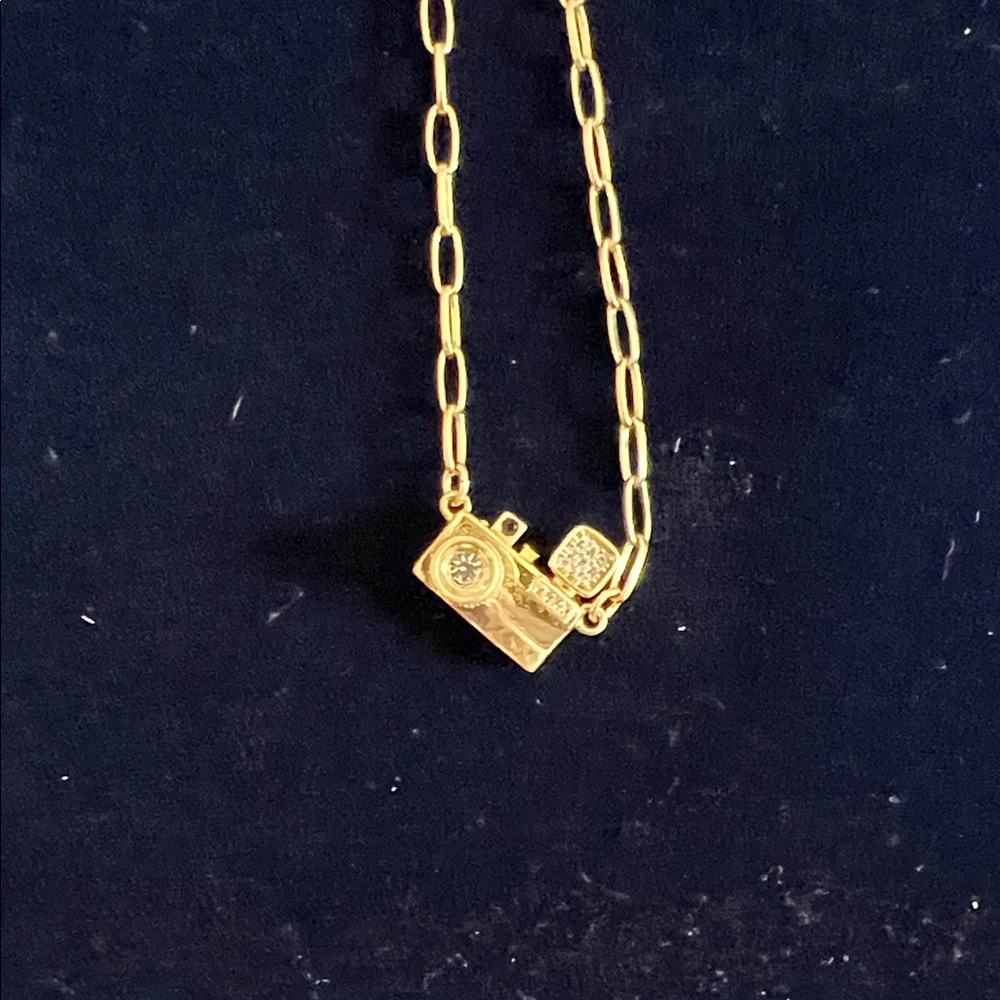 kate spade Gold Camera Charm Pendant Necklace with Paperclip Chain